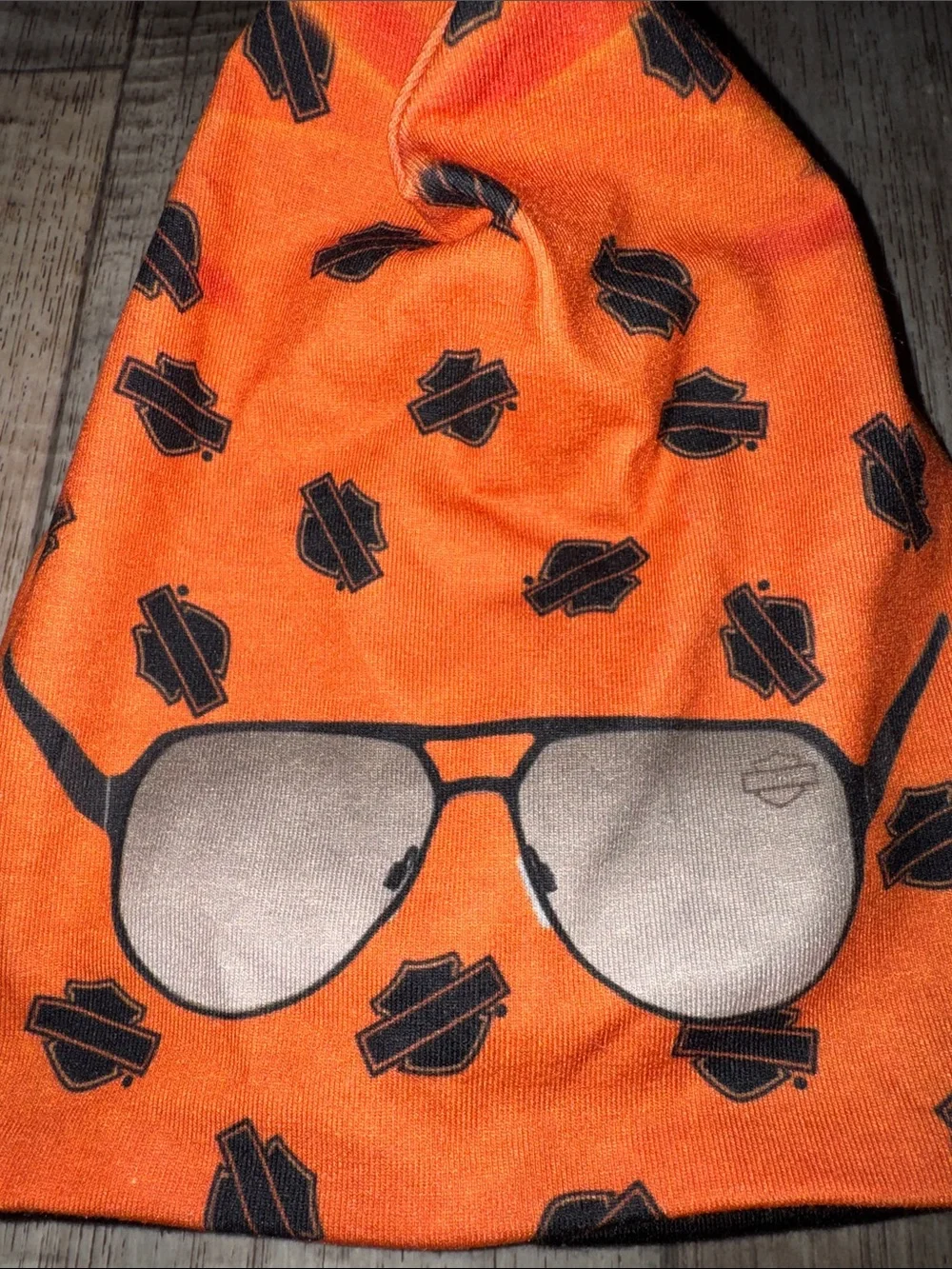 HARLEY DAVIDSON Orange Beanie Hat with Sunglasses Print-OS